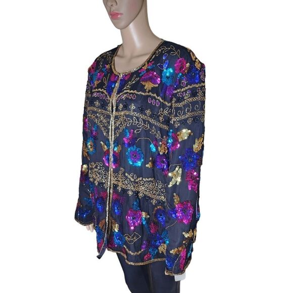 NWT DRAPER'S & DAMON'S Vintage women's multi sequin artsy plus size jacket 3X - Picture 2 of 9